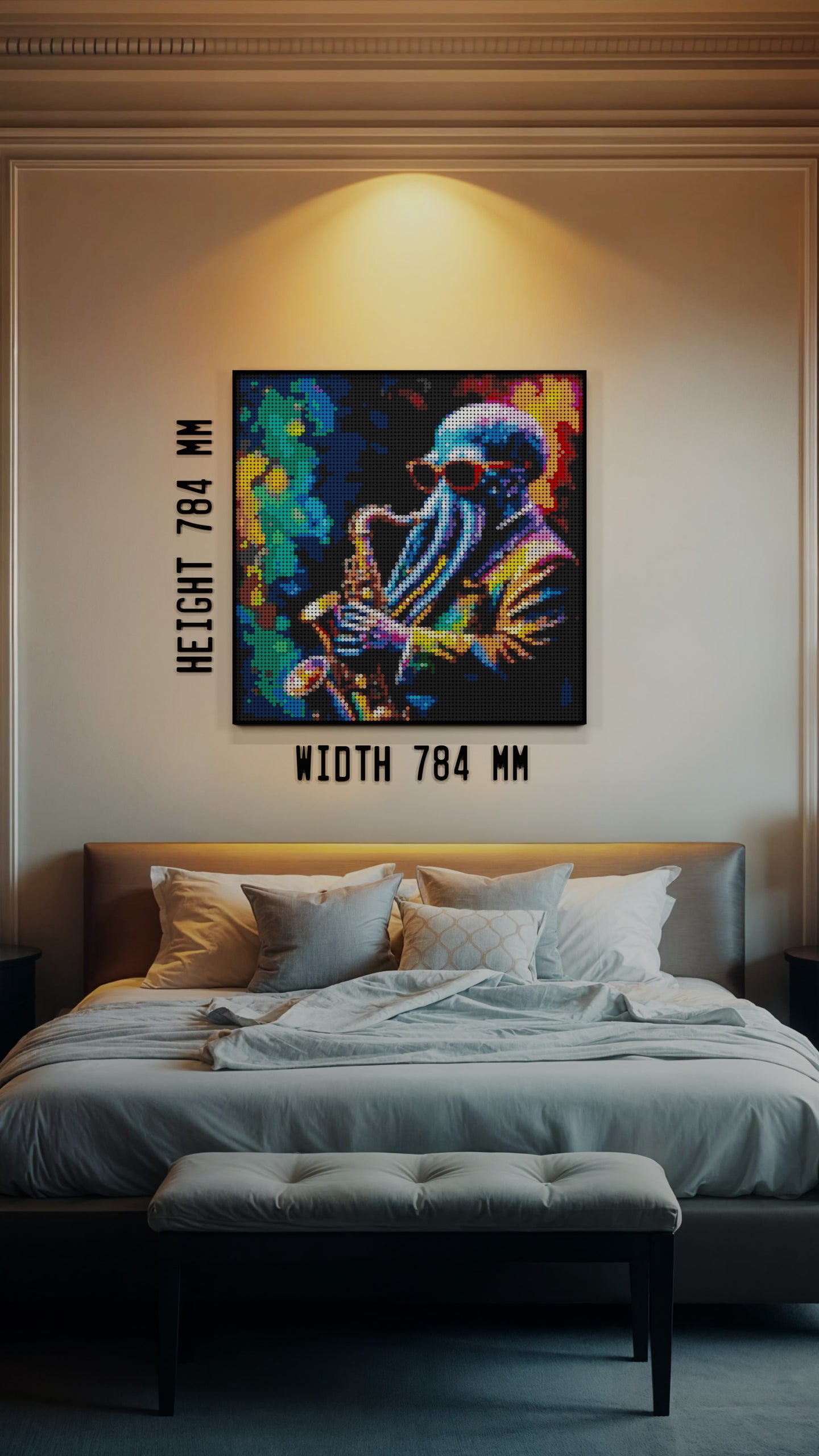 Octavian Harmonics LEGO® Style mosaic wall art made from colorful plastic bricks